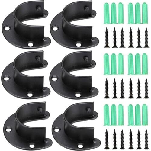 6 Pack Stainless Steel Closet Pole Sockets,Closet Rod End Supports Flange Rod Holder with Screws for Shower Curtain