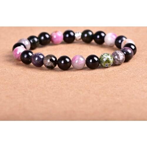 8mm Natural Stone Tourmaline Bracelet Handmade Jewelry Strand Charm Bracelet Yoga Healing Energy Bracelet Women Men