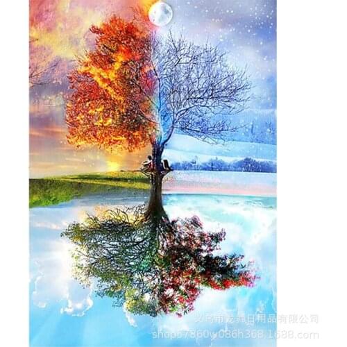 Diamond Painting Full Round Diamond Reflection Magic Tree Living Room Diamond Mosaic Cross Diamond DIY Diamond Embroidery Set