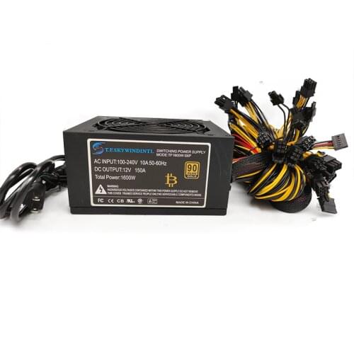 Free ship 1600w psu PC power supply 110v 220v Miners TX Mining Machine Support 6 Pieces Graphics Card For Computer BTC Mining