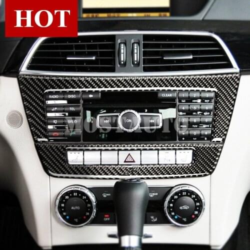 For Benz C Class W204 S204 Carbon Fiber Center Console CD Panel Cover 2010-2013 2pcs Car Accessories Interior Car Decor Car Trim