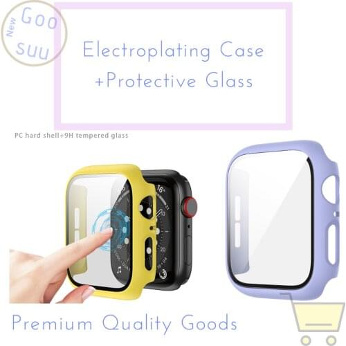 Tempered Glass Watch Case & Film for Iwatch Electroplating PC Case+Screen Protector for Apple iWatch 42mm 44mm 40mm 38mm 6 5 4 3
