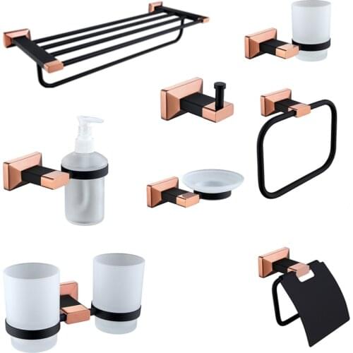 Solid Brass Rose Gold Toilet Brush Holder Robe hook Bathroom Hardware Set Paper Holder Bathroom Accessories