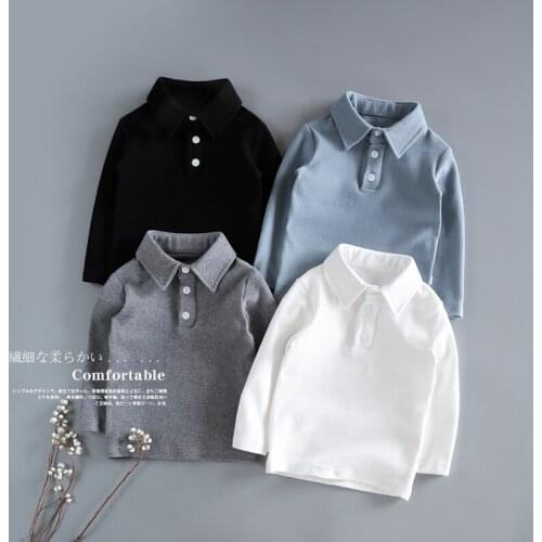 Childrens autumn and winter new lapel shirt boy baby cotton soft thickened long-sleeved T shirt elastic base