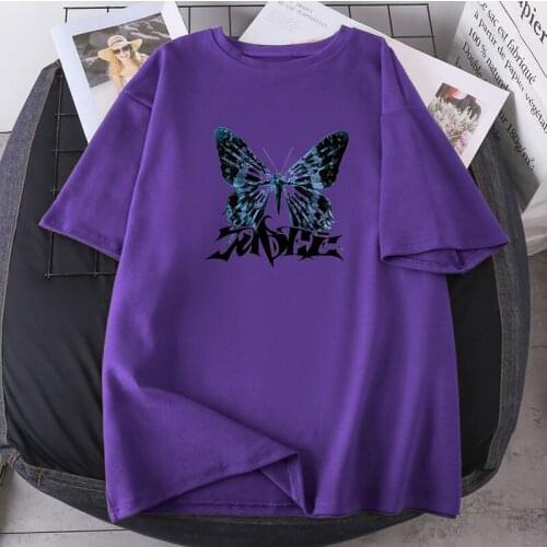 Blue Butterfly Print T-shirts Woman Oversized Summer Female High Quality Short Sleeve Tops Fashion Streetwear Clothing O-neck