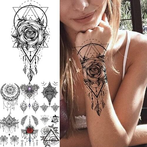 Geometry Dreamcatcher Temporary Tattoos For Women Eye Rose Flower Fake Jewelry Chain Realistic tattoo Stickers Washable Tattos