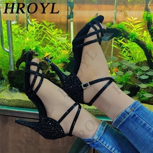 HROYL Women Latin dance shoes For Girls ladies With Rhinestone Ballroom Tango Dancing Shoes 10/8.5/7.5/6/5CM Heels Wholesaler