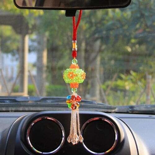 Crystal Glass Hanging Pendant Ornaments Car Rearview Mirror Lantern Shape Crafts Home Decor Figurines Car Interior Accessories