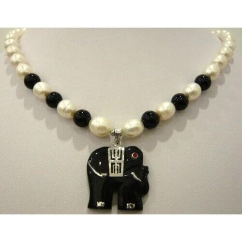 Hot sale new Style >>>>>White pearl & green/red/yellow/blue/purple/black stone necklace+elephant pendant