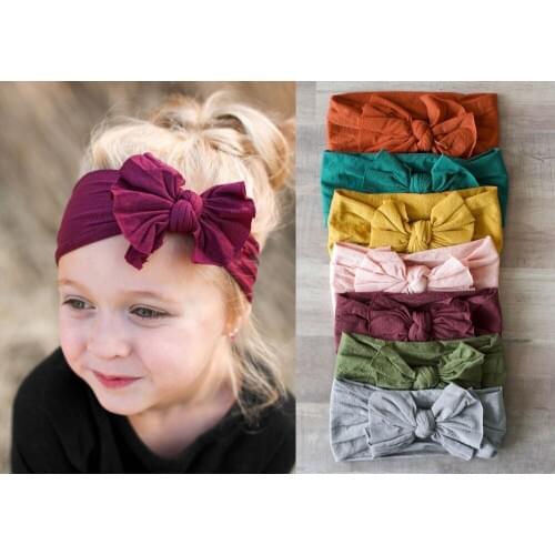 Cute Bow Baby Headband Solid Color Elastic Newborn Hair Bands Baby Girls Nylon Hairband For Kids Haarband Baby Hair Accessories