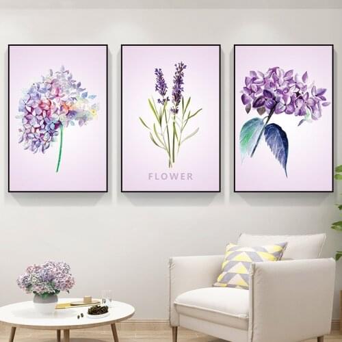 Minimalist Purple Lavender Poster And Print Modern Small Fresh Plant Flower Canvas Painting Nordic Style Living Room Decoration