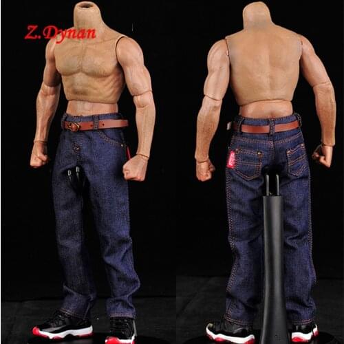 1/6 Male Straight Jeans Trousers With Belt for 12 Inches Military Soldier Muscular Body Action Figures