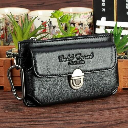 Genuine Leather Cowhide Men Cell/Mobile Phone Belt Waist Pack Case Cover Skin Travel Vintage Hip Bum Fanny Bag Hook Purse Pouch
