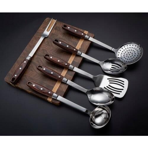 Kitchen Utensils Cookware 6Pieces Set Slotted Turner Spoon Skimmer Fork Stainless Steel Non-stick Tool Light Luxury Kitchenware