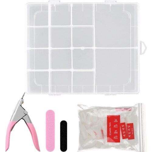 200/500Pcs False Nails Set French Tips Nail Clippers Nail Storage Box Nail File Sponge Files Transparen Fake Nails Nail Art Tool