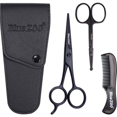 Bluezoo Black Series Scissors Set Moustache Comb Nose Hair Scissors Beard Scissors Mens Care Sets