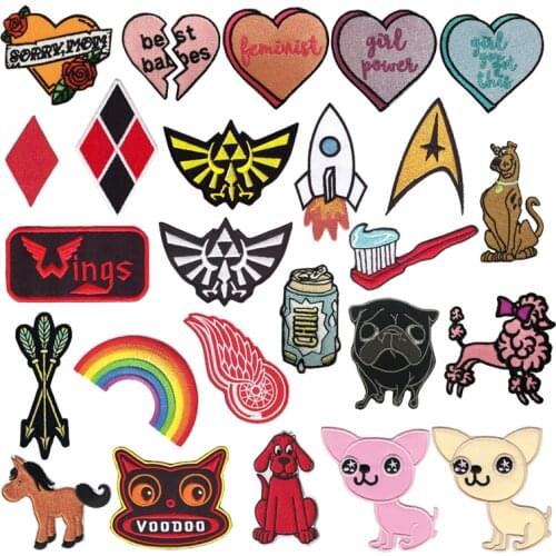 Dog love rainbow rocket Patch for Clothing Iron on Embroidery Applique Fabric Badge DIY cute phone case Apparel Accessories