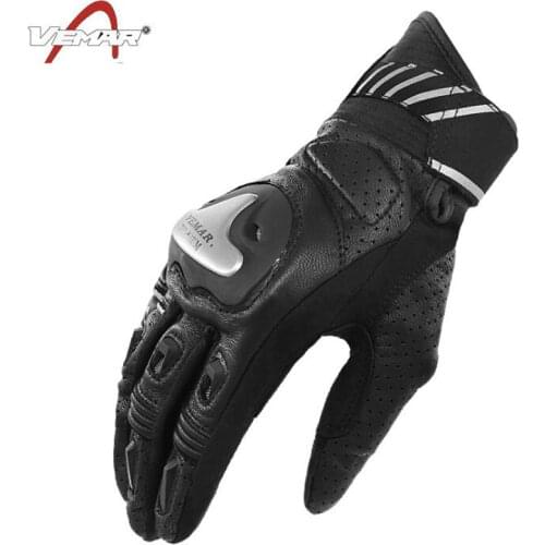 VEMAR Real Leather Motorcycle Gloves Moto Waterproof Gloves Protective Gears Touch Function Motocross Gloves Gants De Moto Black
