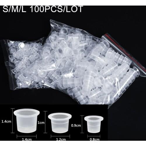100Pcs Plastic Microblading Tattoo Ink Cup Cap Pigment Clear Holder Container S/M/L Size For Needle Tip Grip Power Supply