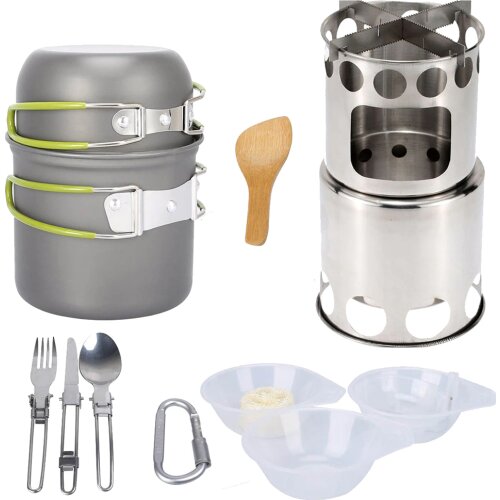 Aluminum Alloy Camping Cookware Portable Outdoor Picnic Hiking 1-2 Person Cookware Set Pot and Gas Stove Combinate Cooker