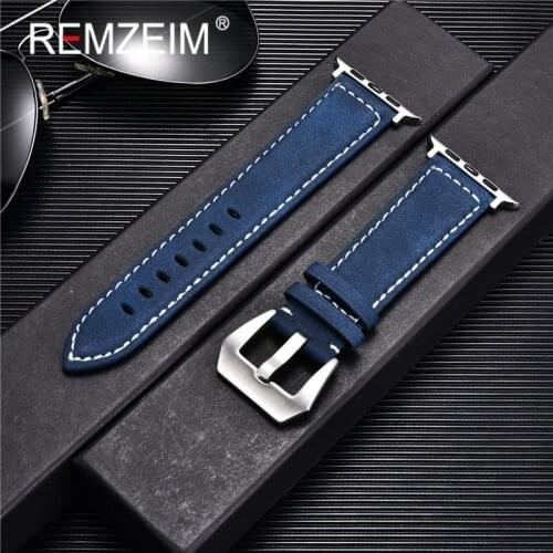 REMZEIM Leather Watch Strap Replacement For Apple Watch Band 44mm 40mm 42mm 38mm Series SE 6 5 4 3 2 iWatch Watchbands