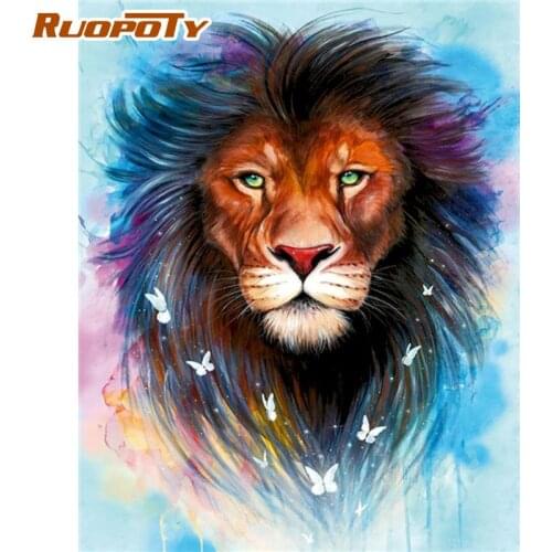 RUOPOTY Frame Lion Horse Diy Painting By Numbers Animals Canvas Drawing Handpainted Kits Wall Decor Gift