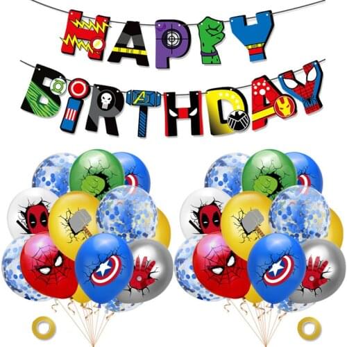 Happy Birthday Super Hero Latex Balloon Banner Set Aluminum Film Balloons Kids Birthday Party Decoration Baby Shower Balloons