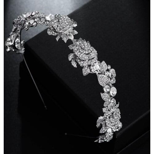 Crystal Flowers Hairband Belt Bridal Tiaras Crown Rhinestone Diadem Pageant Veil Tiara Headband Luxury Wedding Hair Accessories