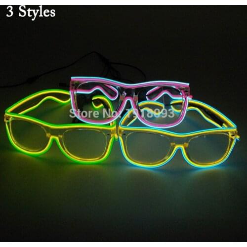 30Pcs/Pack EL Wire Flashing Glasses Double Color LED Light Festival Party Sunglasses Glow Party Supplies with Sound Controller