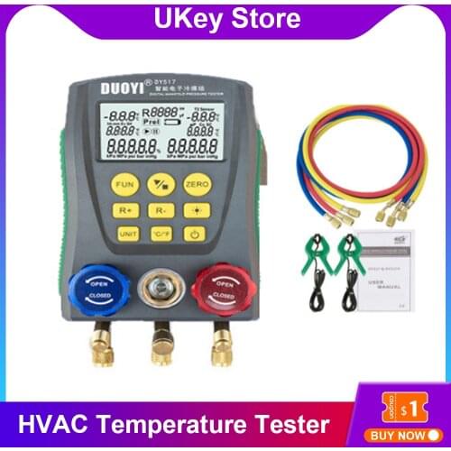DY517A Manifold Tester Meter Digital Pressure Gauge Refrigeration Digital Vacuum Pressure HVAC Temperature Tester for Car Repair
