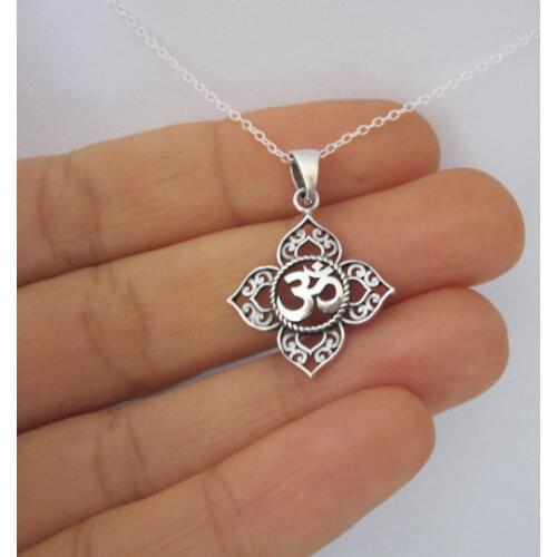 Filigree OHM OM AUM Buddha Lotus pendant necklace, Buddhist,yoga necklace