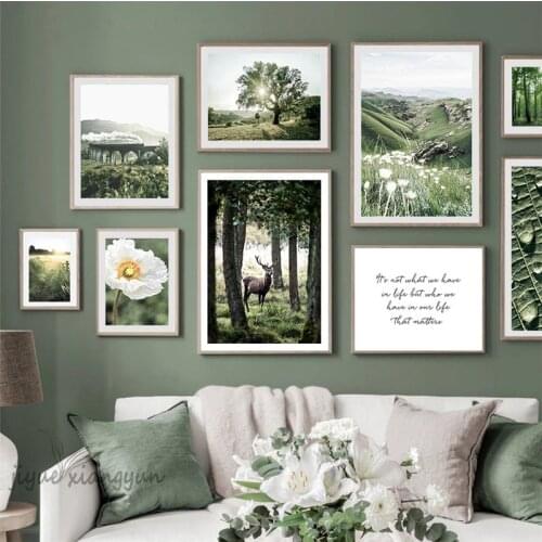 Morning Sunrise Grass Tree Nordic Canvas Painting Sunlight Nature Landscape Poster Wall Art Print Scandinavia Decoration Picture