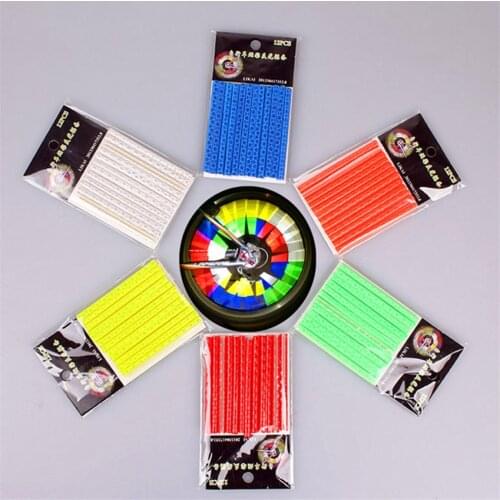 12 Pcs Bike Wheel Rim Steel Wire Cycling Warning Accessory Bicycle Spokes Fluorescence Light Reflective Tube Clip Bike Reflector