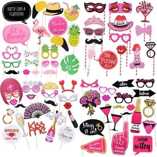 1set Hawaii Party Photo Booth Funny Mask Flamingo Team Bride Wedding Party Decor Photobooth Props Tropical Summer Carnival Props