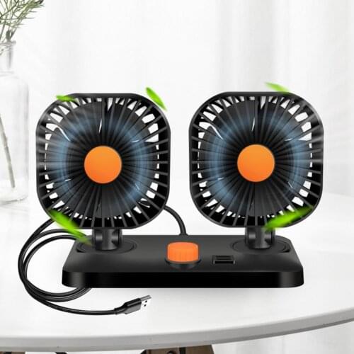 USB Car Fan 360 Degrees Rotatable Dual Head Fan For Truck RV Mini Car Fan Adjustable Car Dashboard Cooling Air USB Fans USB