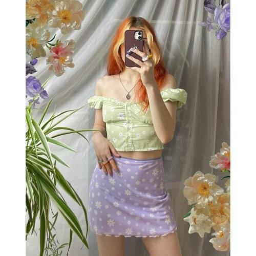 2021 Ladies Summer Temperament Bust Skirt Girls Creative Floral Printing Stringy Selvedge Short Skirt for Dating Shopping