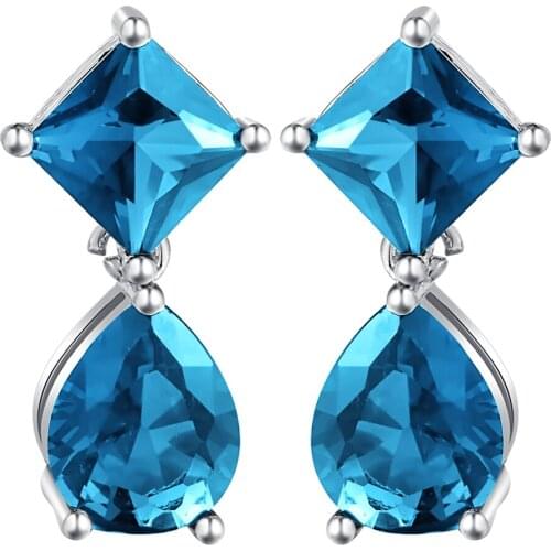Hainon Water Drop Silver Color Earring for Women 2019 Fashion Jewelry Party Gift Blue CZ Crystal Elegant Wedding Earring