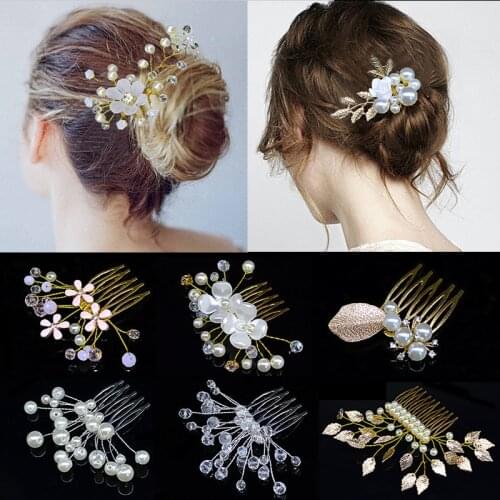 Luxury Gold Flower Hair Combs Headdress Prom Bridal Wedding Hair Accessories Gold Leaves Hair Jewelry Hair Pins Chic Gifts Women
