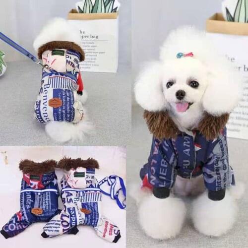 Winter Dog Clothes Harness Dog Leash Lead Jumpsuit Reflective Dog Clothing Coat Jacket Puppy Outfit Pet Costume Apparel Dropship