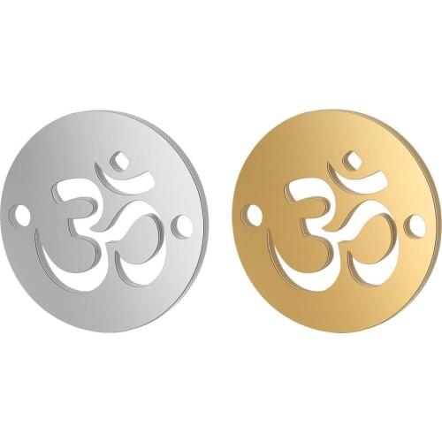 10pcs/lot 316L Stainless Steel Double Sided Polished Hollow Out OM Yoga Charm Connector Fit DIY Handmade Jewelry Findings Crafts