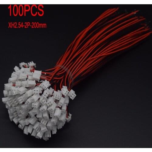 100PCS 26AWG JST XH2.54 2 Pin Connector Plug Wire Cable 200mm Length Male Plug Socket