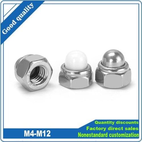 2/10c M4 M5 M6 M8 M10 M12 304 Stainless Steel Acorn Cap Cover Dome Hex Hexagon Nylon Insert Lock Nut Self-locking Nylock Locknut