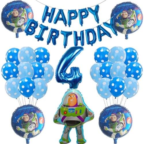 39pcs Story Woody Buzz Lightyear Cartoon Foil Balloons 30 Inch Number Baby Boy Blue Air Baloes Birthday Party Decor Kids Toys