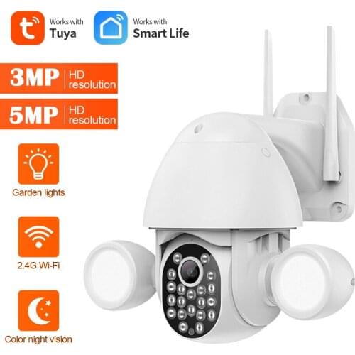 3MP/5MP PTZ Wifi IP Camera Outdoor Waterpoor Dome Camera Color Night Vision AI Motion Detection Flood Lighting Tuya Smart Camera