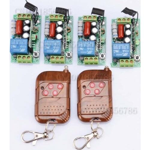 4 receiver + 2 transmitter AC 220V 1CH 1000W RF Wireless Remote Control Switch System Latched light switch