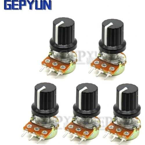 5Sets 5PCS+5PCS WH148 B1K ~ B1M ohm 1K 2K 5K 10K 3Pin 15mm 10K Terminal Linear Taper Rotary potentiometer for Arduino Gepyun