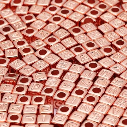 6x6mm Mixed Rose Gold Letter Acrylic Beads Square Cube Loose Spacer Beads For Jewelry Making Diy Handmade Bracelet Necklace