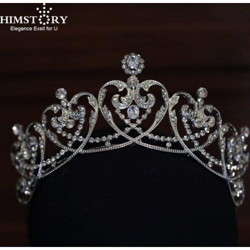 Himstory European Vintage Crown Headband Wedding Cubic Zircon Rhinestones Hair Accessories for Women Bride Party Queen Hairwear