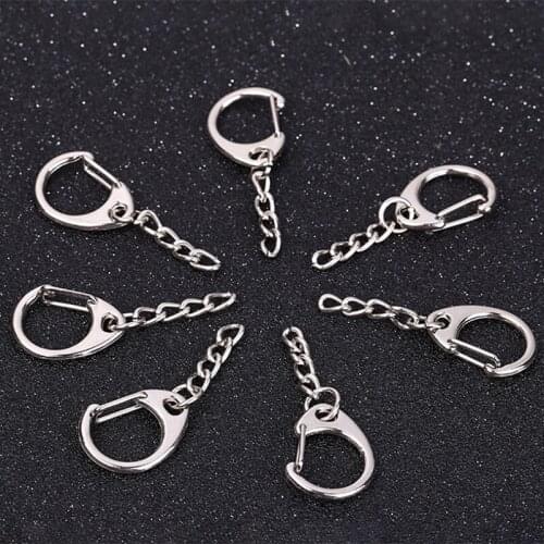 10pcs DIY Polished Silver Keyring Keychain Split Ring Short Chain Key Rings Metal Swivel Clasp Hooks Auto Making Parts
