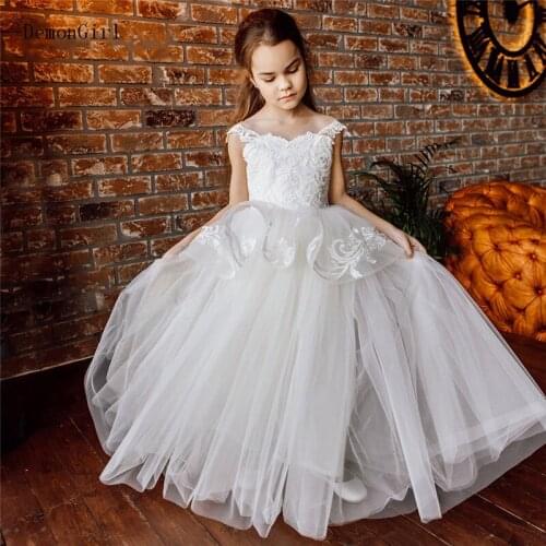 A-line Ivory White Flower Girl Dresses Appliques Lace Children Celebrity Party Gown Princess First Communion Dress